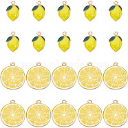 40Pcs 2 Styles Alloy Enamel Pendants, Light Gold, Lemon, Yellow, 20.5~26x13.5~23x2~2.5mm, Hole: 2mm, 20pcs/style(ENAM-SC0005-71)