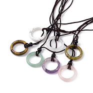Natural Mixed Gemstone Ring Pendant Necklace with Nylon Cord for Women, 27.95 inch(71cm)(NJEW-F306-02)