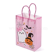 Halloween Theme Ghost & Pumpkin Printed Paper Gift Tote Bags, Shopping Bags with Paper Twine Handles, Rectangle, Pearl Pink, 20.7x14.9x0.15cm, Unfold: 8.1x14.8x20.7cm(ABAG-Q055-02A)