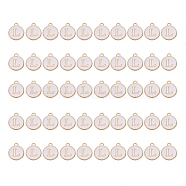 Golden Plated Alloy Charms, with Enamel, Enamelled Sequins, Flat Round, White, Letter.L, 14x12x2mm, Hole: 1.5mm, 50pcs/Box(ENAM-SZ0001-25A-L)