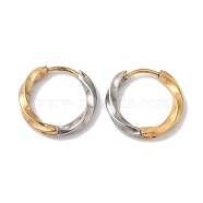 Twist Ring Ion Plating(IP) 304 Stainless Steel Two Tone Hoop Earrings for Women, Golden & Stainless Steel Color, 17x16mm(EJEW-L287-060GP)