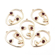 Alloy Pendants, with Garnet Rhinestone, Long-Lasting Plated, Face, Golden, 41x28x5mm, Hole: 1.8mm(PALLOY-TAC0009-97G)