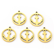 Vacuum Plating 304 Stainless Steel Pendants, Laser Cut, Round Ring with Anchor, Golden, 16x14x1mm, Hole: 1.2mm(STAS-N092-96G)