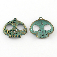 Zinc Alloy Pendant, Cadmium Free & Nickel Free & Lead Free, Skull, Antique Bronze & Green Patina, 27x27x4mm, Hole: 2mm(PALLOY-R065-007-FF)