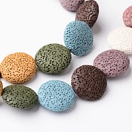 Dyed Flat Round Synthetic Lava Rock Beads Strands, 20~21.5x7~8mm, Hole: 1mm, about 19pcs/strand, 15.3 inch(G-F259-04-20mm)