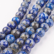 Natural Lapis Lazuli Beads Strands, Round, 8mm, Hole: 1mm, about 45~47pcs/strand, 15 inch(38cm)(G-G099-8mm-7A)