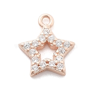 925 Sterling Silver Micro Pave Clear Cubic Zirconia Charms, Rose Gold, with 925 Stamp, Star, 9.5x8x1.5mm, Hole: 1mm(STER-A034-02C-RG)