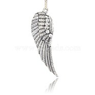 Antique Silver Plated Alloy Wing Big Pendants, with Rhinestones, Crystal, 52x17x2mm, Hole: 2mm(ALRI-N019-04)