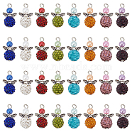 Elite 4 Sets Angle Shape Polymer Clay Rhinestone Pendants, with Tibetan Style Alloy Finding and Imitation Pearl Acrylic Beads, Mixed Color, 23x14x10mm, Hole: 2mm, 8pcs/set, 32pcs/box(FIND-PH0009-14A)