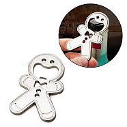 Christmas Alloy Beer Bottle Opener, Gingerbread Man, Platinum, 66.5x40mm, Hole: 3.5mm and 22.5x10mm(AJEW-K036-01P)