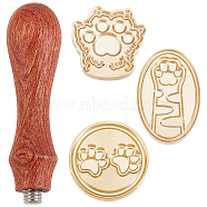 DIY Scrapbook, Including 3Pcs Brass Wax Seal Stamp Heads and 1Pc Pear Wood Handle, Paw Prints Pattern, Golden, Stamp Heads: 3pcs(DIY-CP0006-18)