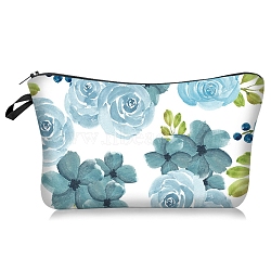 Polyester Wallet, with Zipper, Rectangle with Flower Makeup Bags, Sky Blue, 13.5x22cm(PW-WG99569-04)