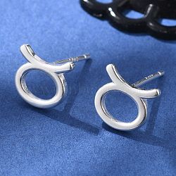 S925 Sterling Silver Stud Earrings, Silver, Twelve Constellations, Taurus, 8x8.5mm(EJEW-K303-01S-02)