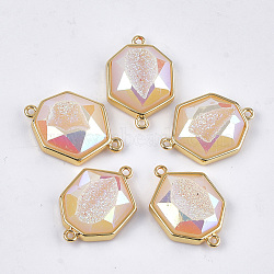 Electroplate Synthetic Druzy Agate Links connectors, with Brass Findings, Heptagon, Golden, Old Lace, 27x18x7~8mm, Hole: 1.6mm(G-T121-22J)