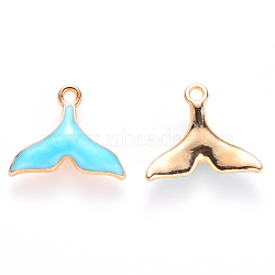 Alloy Enamel Pendants, Whale Tail Shape, Light Gold, Sky Blue, 15x17.5x3mm, Hole: 1.6mm(ENAM-S121-060A)