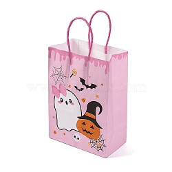 Halloween Theme Ghost & Pumpkin Printed Paper Gift Tote Bags, Shopping Bags with Paper Twine Handles, Rectangle, Pearl Pink, 20.7x14.9x0.15cm, Unfold: 8.1x14.8x20.7cm(ABAG-Q055-02A)