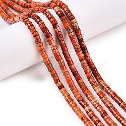 Natural Imperial Jasper Beads Strands, Dyed, Disc, Heishi Beads, Coral, 4.5x1.5~2.5mm, Hole: 0.8~1mm, about 169~171pcs/strand, 15.75~17.08''(40~42.7cm)(G-T138-198G)