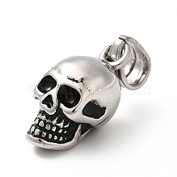 304 Stainless Steel Pendants, Skull Charm, Antique Silver, 19x9x10mm, Hole: 6x4.5mm(STAS-M321-01AS)