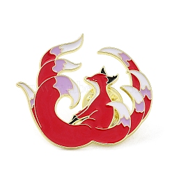 Chinese Style Myth Animal Nine Tail Fox Enamel Pins, Light Gold Alloy Brooch for Backpack Clothes Women, Red, 31.5x37.5x1.5mm(JEWB-H017-03EB-04)
