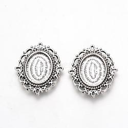 Tibetan Style Alloy Cabochon Settings, Flower, Antique Silver, Tray: 18x13mm, 32x27x3mm(TIBE-Q073-76AS)
