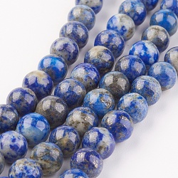 Natural Lapis Lazuli Beads Strands, Round, 8mm, Hole: 1mm, about 48pcs/strand, 15.7 inch(40cm)(G-G099-8mm-7A)