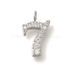 Ion Plating(IP) 304 Stainless Steel Micro Pave Cubic Zirconia Pendants, Number Charms, Stainless Steel Color, 13x8x2mm, Hole: 2mm(STAS-H228-01P-07)