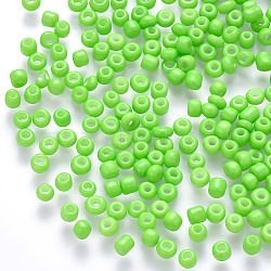 8/0 Baking Paint Glass Round Seed Beads, Lime Green, 3~3.5x2mm, Hole: 1~1.2mm, about 10000pcs/pound(SEED-S036-01B-16)