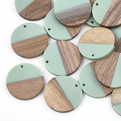 Resin & Walnut Wood Pendants, Flat Round, Turquoise, 28.5x3.5~4mm, Hole: 1.5mm(RESI-S358-02B-04)