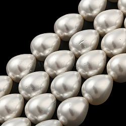Teardrop Shell Pearl Bead Strands, White, 14~16x12mm, Hole: 1.2mm, about 26pcs/strand, 15.74 inch(BSHE-L015-12x16-01)