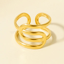 Geometric Irregular 304 Stainless Steel Cuff Open Rings for Women, Real 18K Gold Plated, 14mm, Inner Diameter: 17mm(MC3709-2)
