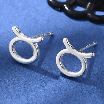 S925 Sterling Silver Stud Earrings, Silver, Twelve Constellations, Taurus, 8x8.5mm