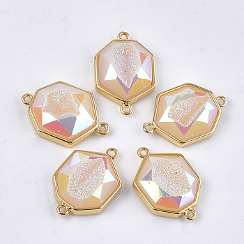 Electroplate Synthetic Druzy Agate Links connectors, with Brass Findings, Heptagon, Golden, Old Lace, 27x18x7~8mm, Hole: 1.6mm