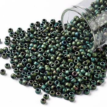 TOHO Round Seed Beads, Japanese Seed Beads, (707) Matte Color Iris Peridot, 8/0, 3mm, Hole: 1mm, about 222pcs/10g