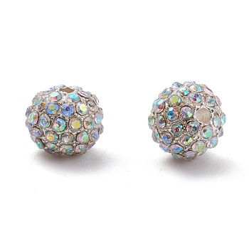 Alloy Rhinestone Beads, Grade A, Round, Silver Color Plated, Crystal AB, 10mm, Hole: 2mm