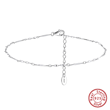 925 Sterling Silver Anklet, Real Platinum Plated, 8-1/2 inch(21.5cm)