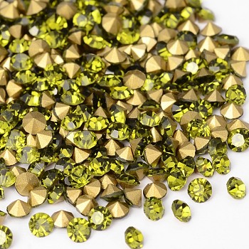 Back Plated Grade A Diamond Glass Pointed Rhinestone, Olivine, 2.3~2.4mm, about 1440pcs/bag