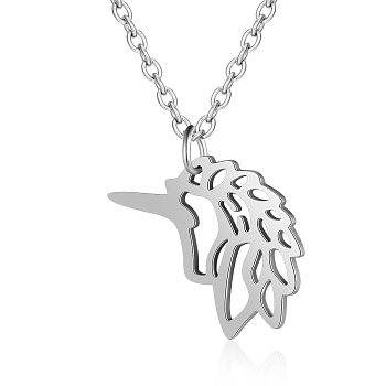 201 Stainless Steel Pendant Necklaces, with Cable Chains, Unicorn, Stainless Steel Color, 17.7 inch(45cm), 1.5mm, Unicorn: 23x15x1mm