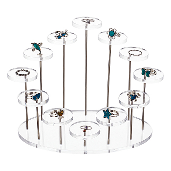 3-Layer Rotating Acrylic Ring Display Stands, Oval & Flat Round, White, 11.95x20x15cm