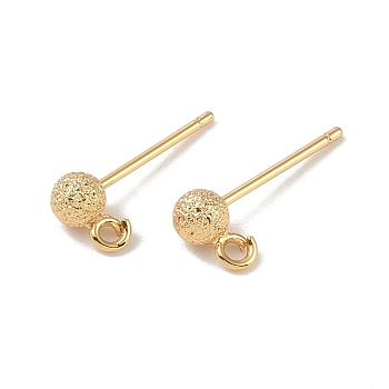 Brass Stud Earring Findings, with Loop, Texture Round, Real 18K Gold Plated, 16.5x4mm, Hole: 1.4mm, Pin: 0.8x11mm