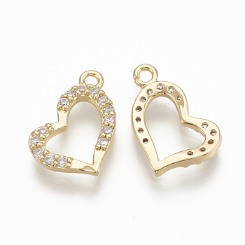 Brass Micro Pave Cubic Zirconia Charms, Heart, Nickel Free, Golden, 8x12.5x1.5mm, Hole: 1mm