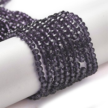 Transparent Glass Beads Strands, Faceted(32 Facets), Round, Purple, 3~3.5mm, Hole: 0.6mm, about 174~175pcs/strand, 21.18~21.34 inch(53.8~54.2cm)