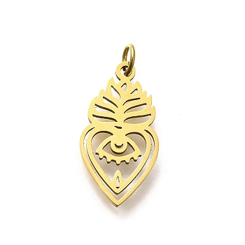 304 Stainless Steel Pendants, with Jump Ring, Sacred Heart with Eye Charm, Laser Cut, Ion Plating(IP), Real 18K Gold Plated, 17x9x1mm, Hole: 3mm