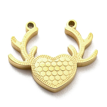 Ion Plating(IP) 316L Surgical Stainless Steel Pendants, Textured, Heart with Antlers Charm, Real 18K Gold Plated, 12.5x15x2mm, Hole: 1mm