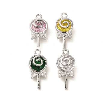 Glass Pendants, with Brass Findings, Lollipop, Real Platinum Plated, 18x8x4.5mm, Hole: 1.4mm