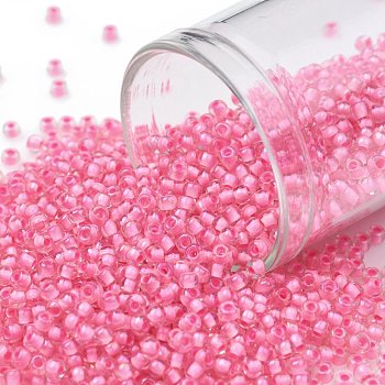TOHO Round Seed Beads, Japanese Seed Beads, (191C) Pink Lined Crystal, 11/0, 2.2mm, Hole: 0.8mm, about 5555pcs/50g