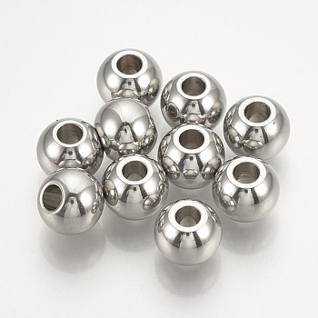 304 Stainless Steel Spacer Beads, Cadmium Free & Lead Free, Round, Stainless Steel Color, 6x5mm, Hole: 2mm