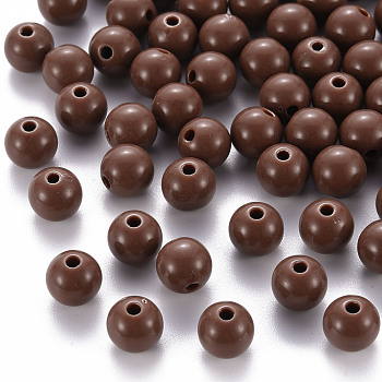 Opaque Acrylic Beads, Round, Sienna, 8x7mm, Hole: 2mm