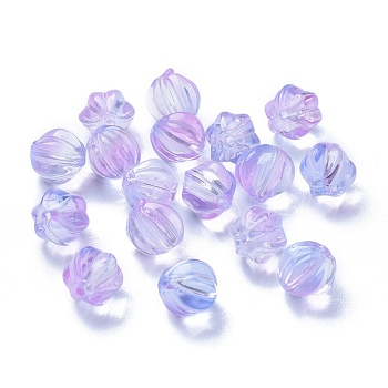 Transparent Glass Beads, with Glitter Powder, Pumpkin, Lilac, 8.5x8mm, Hole: 1.2mm
