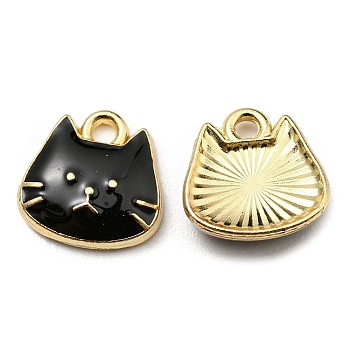 Golden Plated Alloy Charms, with Enamel, Cadmium Free & Nickel Free & Lead Free, Cat Shape Charms, Black, 11x11x3mm, Hole: 1.6mm