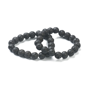 Natural Lava Rock Beaded Stretch Bracelets, Round, Beads: 10~10.5mm, Inner Diameter: 2 inch(5.15cm)